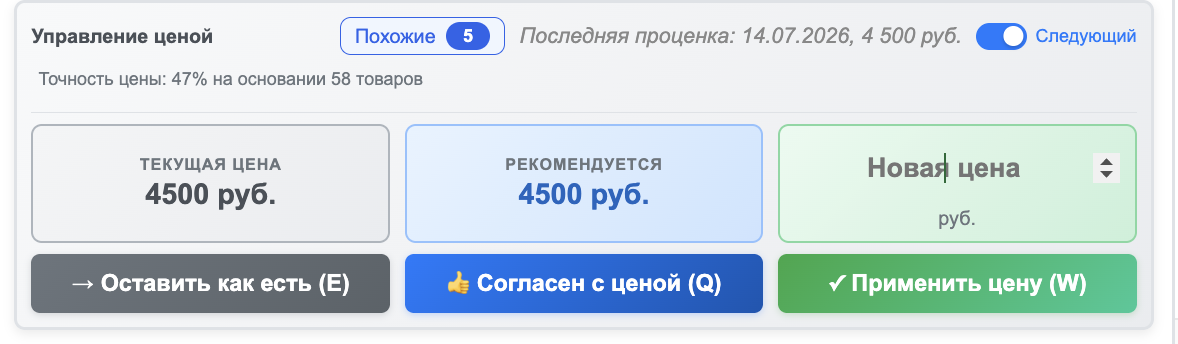 Панель принятия решения по цене